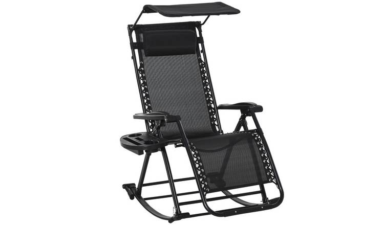Outsunny Foldable Reclining Garden Rocking Chair- Black