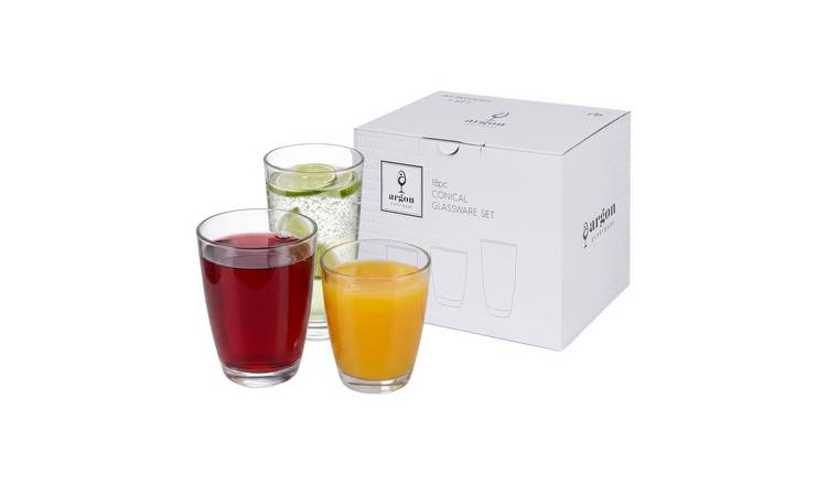 Argon Tableware 18 Piece Conical Glass Tumbler Set - 3 Sizes