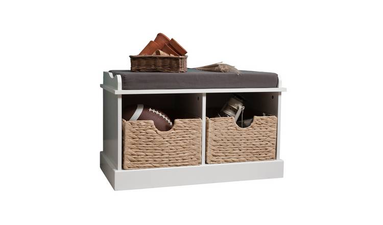 Noa & Nani Stockholm Storage Bench With 2 Brown Baskets - White