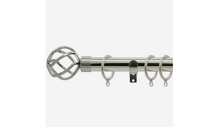 New Edge Blinds Stainless Steel 28mm Cage Fixed Metal Curtain Pole - 250cm