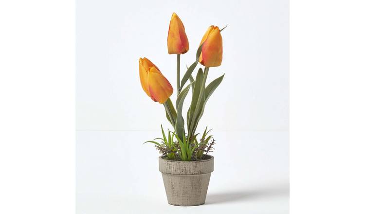 Homescapes Polyester Artificial Tulip Plant - Orange