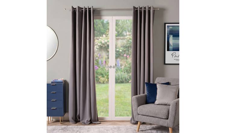 OHS Essentials Plain Eyelet Blackout Curtains 168 x 229cm - Charcoal