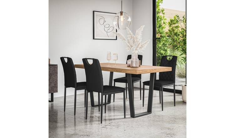 Furniture Online Aria Monza Oak Effect Dining Table & 6 Black Chairs