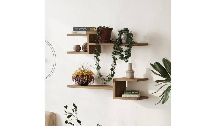 Decortie Fork Particleboard Floating Wall Shelf - Dark Oak