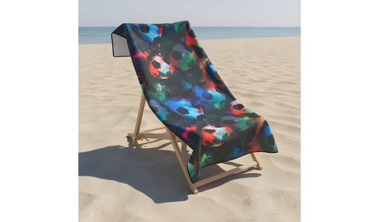 OHS Neon Football Microfibre Beach Towel - Black