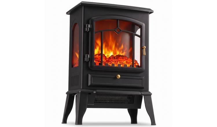 HOMCOM Electric Fireplace Stove with 3D Realistic Flame Log - Black