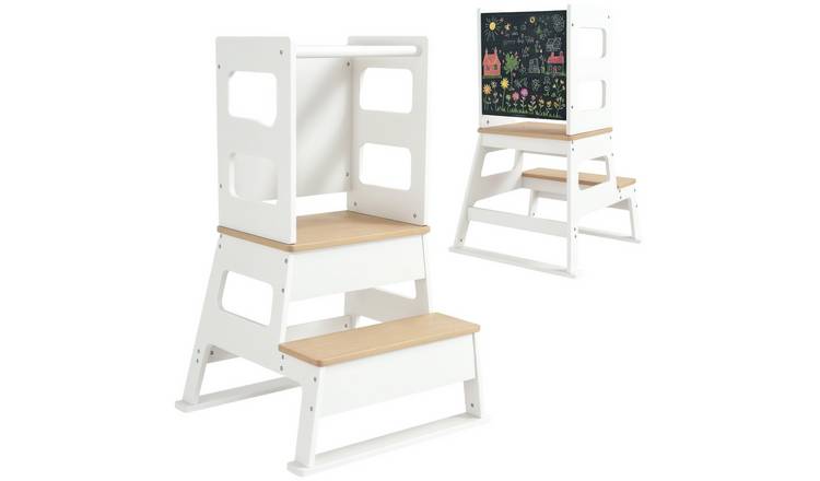 AIYAPLAY 2 in 1 Chalkboard Toddler Step Stool – White