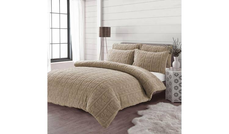 HomeSpace Direct Leaves Teddy Beige Duvet Cover Set - King