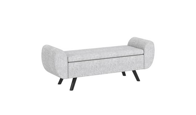 HOMCOM Upholstered Linen Storage Bench with Armrest - Light Grey