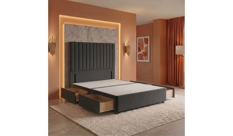 Somnior Heritage Linen Divan Base 4 Draw 54" Headboard - Grey/Double
