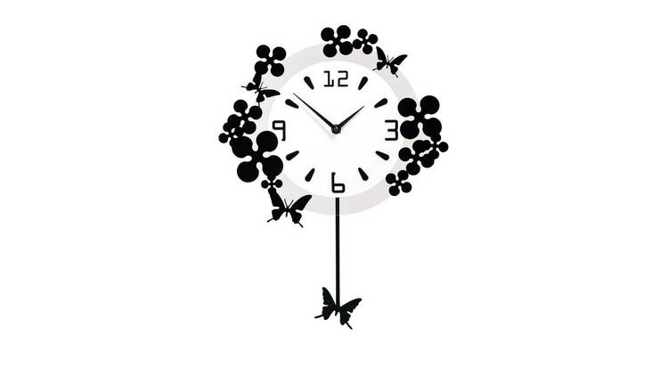 Orsina Kiki Flower and Butterflies Design Wall Clock - Black and White