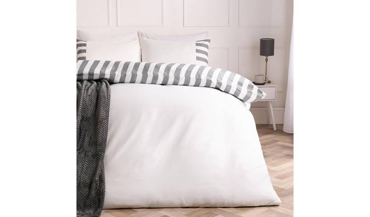 OHS Stripe Edge Bedding Set Microfibre Duvet Cover Set White - Double