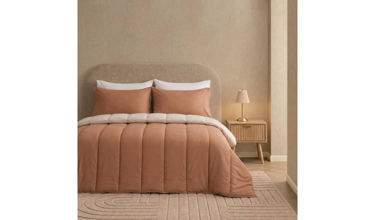 OHS Reversible 10.5 Tog Coverless Duvet Set Bedding - Toffee - Double
