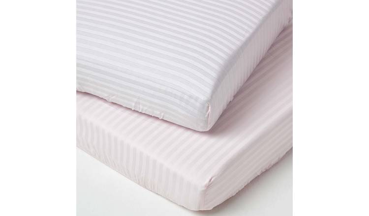 Homescapes 2 Egyptian Cotton Pink Kids Satin Stripe Fitted Sheets - Cot