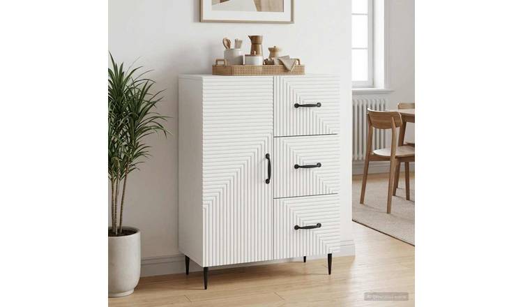 Walplus 3 Drawer Rectangular Sideboard - White - 66 x 34.5 x 89.5 cm