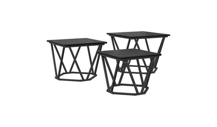 Walplus Pack of 3 Coffee Table - Black Oak - 50 x 50 x 40 cm