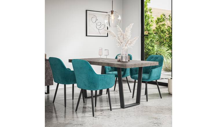 Furniture Online Aria Anika Concrete Effect Dining Table & 4 Blue Chairs