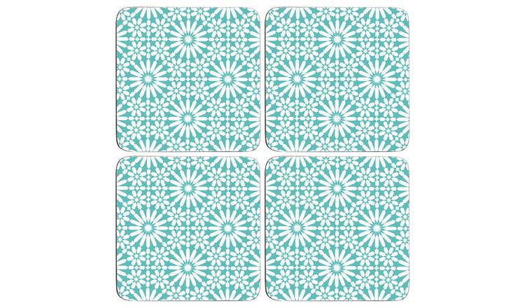 Orsina Set Of 4 Garland Cork Coasters - Blue