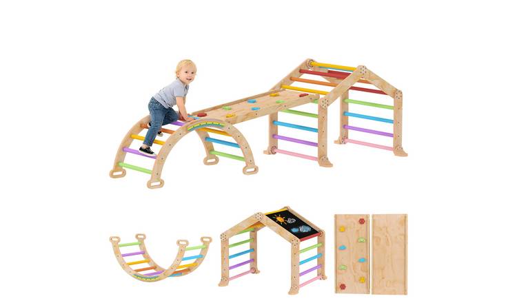 AIYAPLAY 9 in 1 Ramp Slide Arch Ladder Indoor Kid Climbing Frame - Multicolored