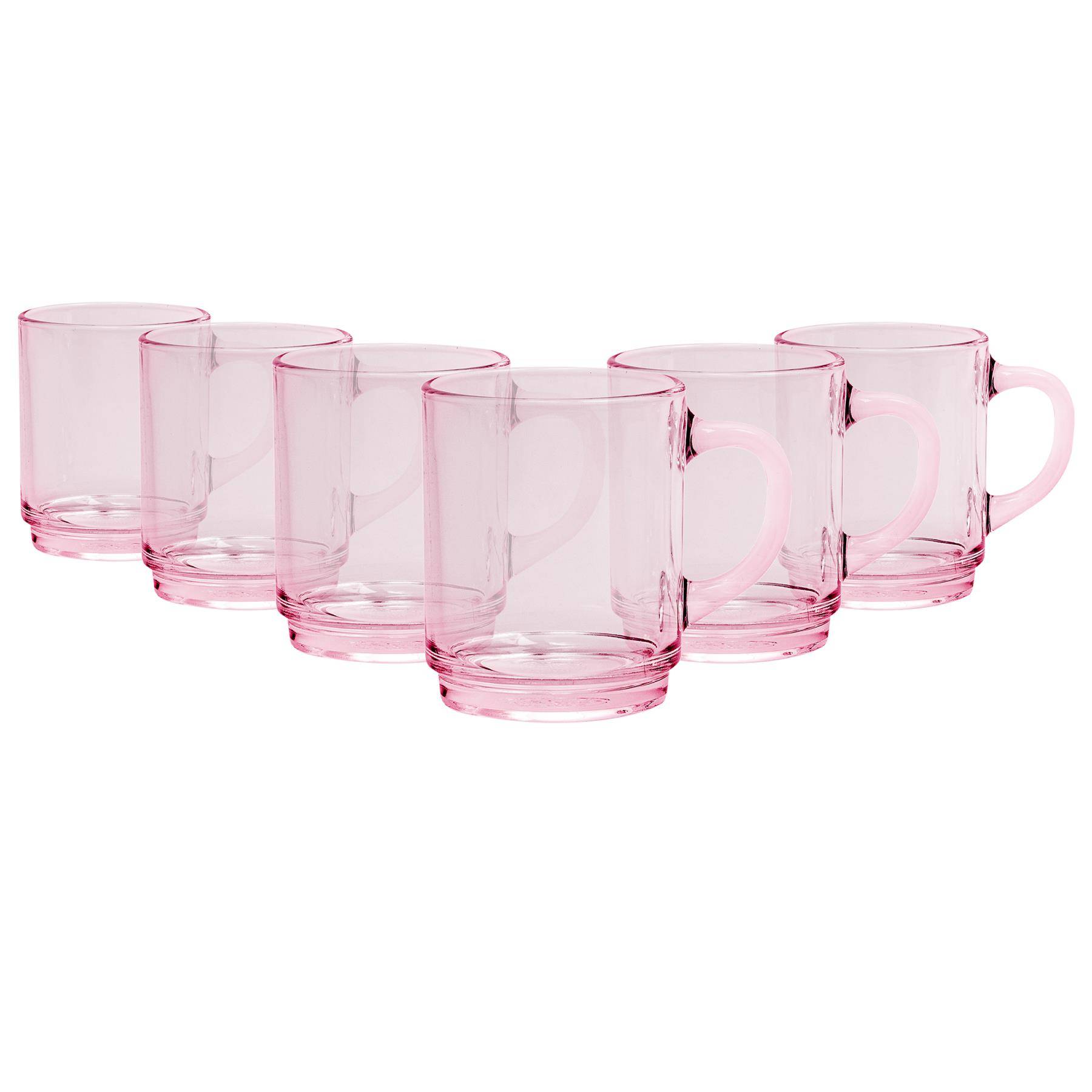 Duralex Versailles 260ml Glass Coffee Mugs Pack of 6 - Pink - Image 1