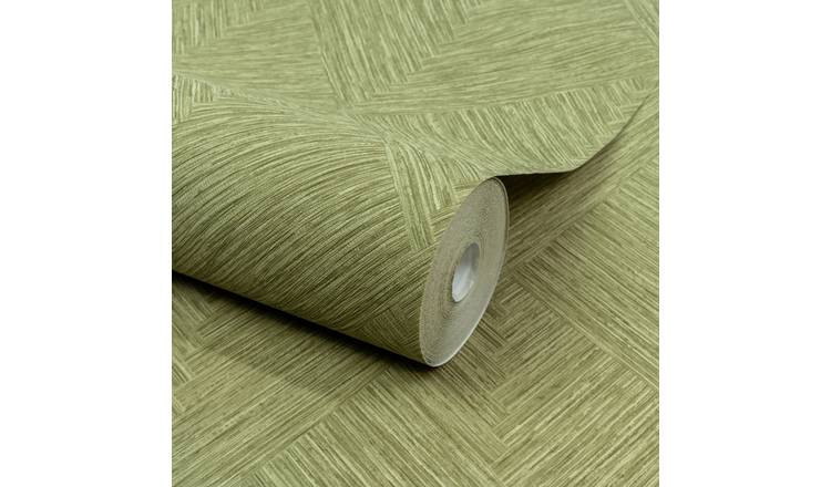 Grandeco Boutique Loni Geometric Weave Luxury Embossed Wallpaper - Moss Green