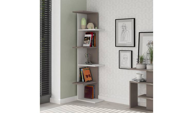 Decortie Saso Corner Particleboard Shelving Unit - White & Light Mocha