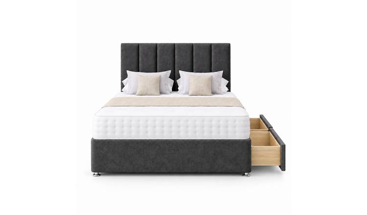 Comfy Deluxe 4ft6 Double    Panel     2 Drawer Suede  Divan Bed Set -  Grey