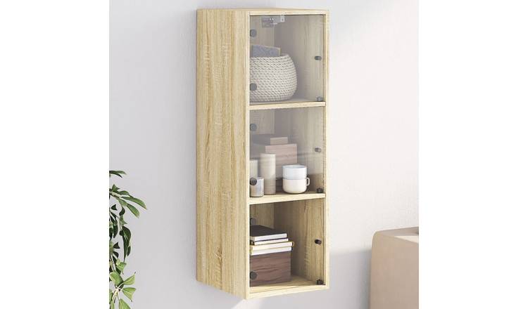 Walplus Engineered Wood Glass Door Wall Cabinet - Light Oak - 35 x 37 x 100 cm