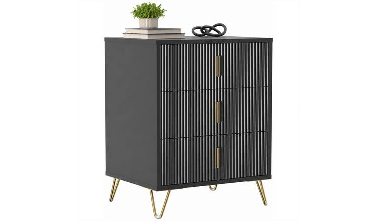 HOMCOM Modern 3 Drawer Fluted Bedroom Dresser Chest of Drawers - Black
