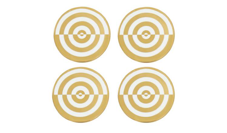 Orsina Set Of 4 Curva Stoneware Coasters - White and Gold