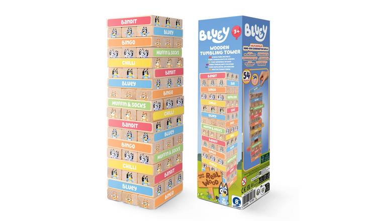 Bluey Wooden Tumbling Tower Game - 54 Blocks
