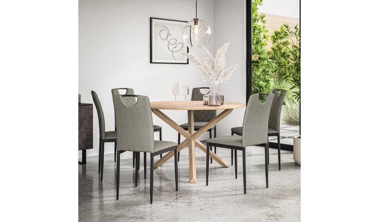 Furniture Online Malvern Monza Oak Table Dining Table & 6 Grey Chairs