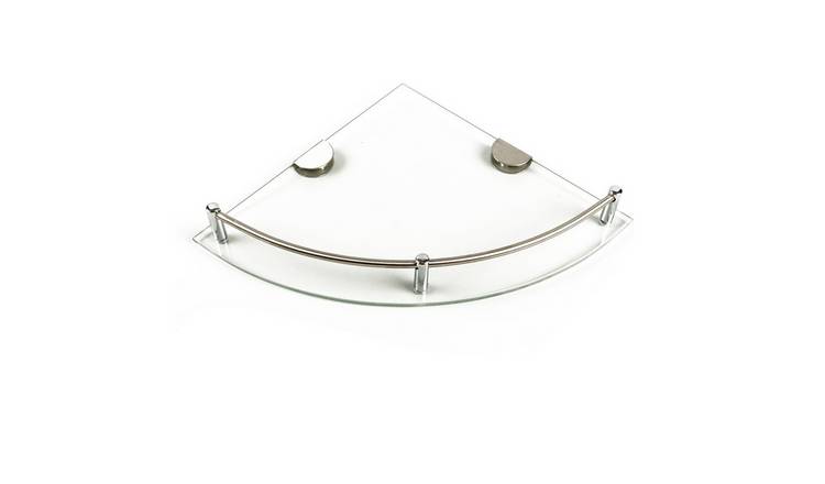 Living and Home 1 Tier Wall Mounted Glass Corner Shower Caddy - 25cm