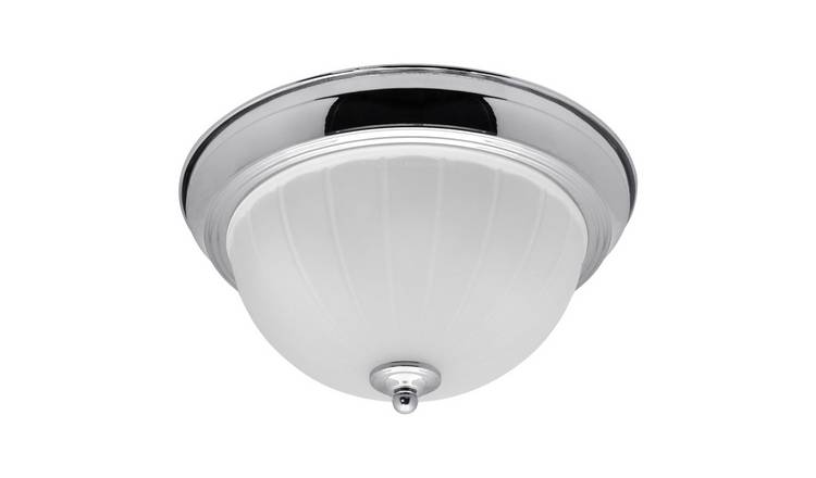 Energy Light Bulbs Textured Frosted Glass Flush Ceiling Light IP44 - Chrome