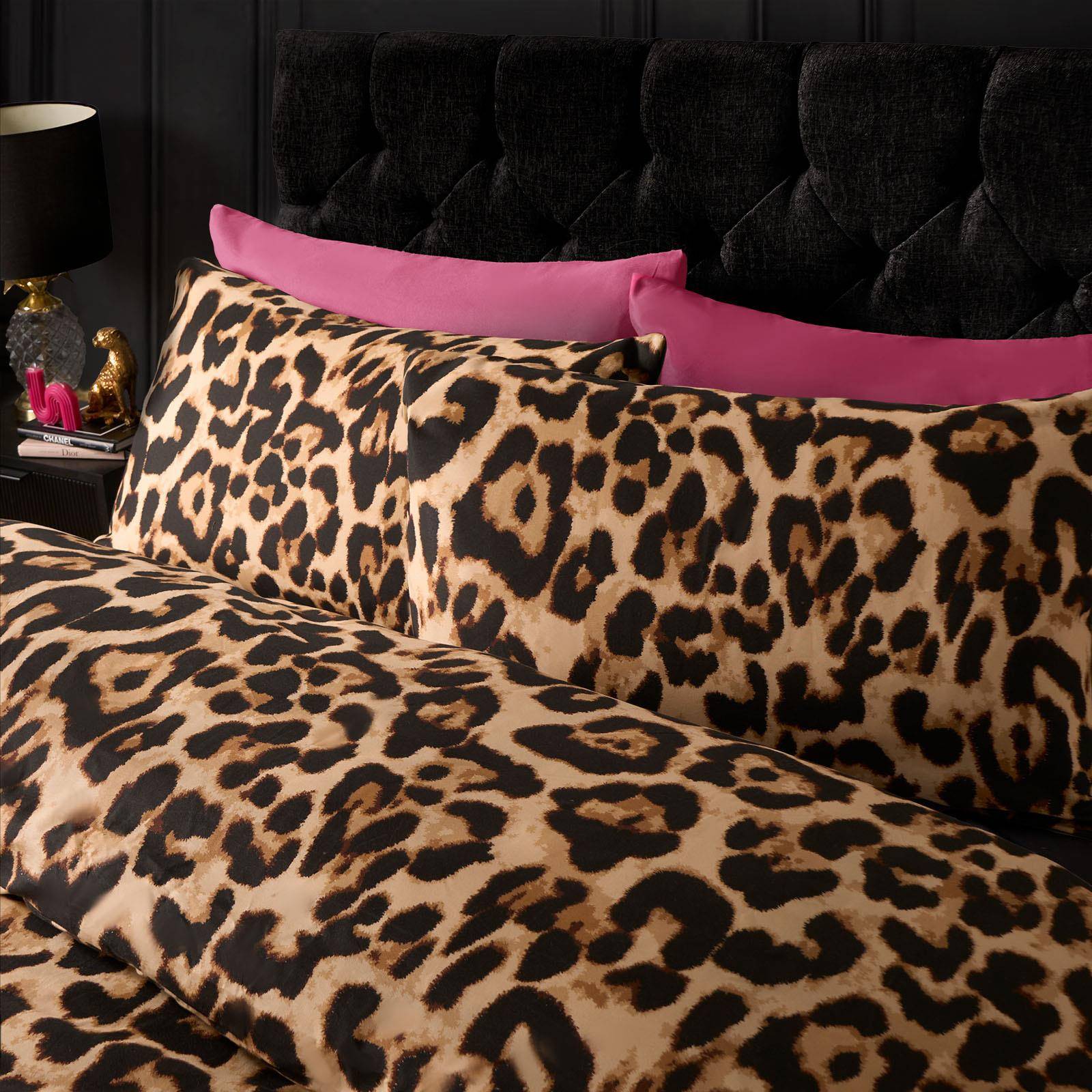 OHS Leopard Print Microfibre Duvet Cover Set - Natural - Double - Image 2
