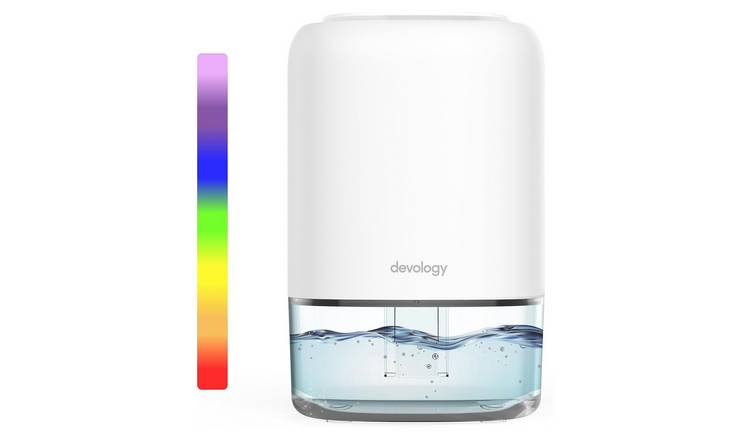 Devology Compact 1100ml Mini Dehumidifier with 7 LED Mood Light Colours - White