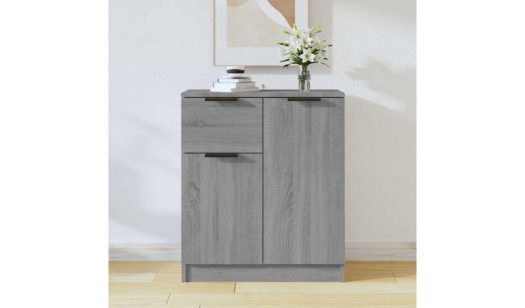 Walplus Engineered Wood 2 Door Sideboard - Grey and Oak - 60 x 30 x 70 cm
