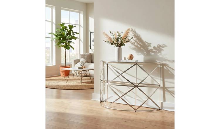 Orsina Rubia Glass Half Moon Console Table – Silver
