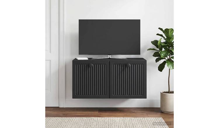 Walplus Engineered Wood Wall Mounted TV Cabinet - Black - 59.5 x 31 x 30 cm