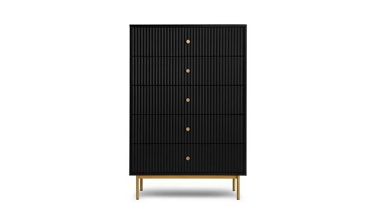 HomeGardenDirect Devon Fluted Large Chest of Drawers - Black