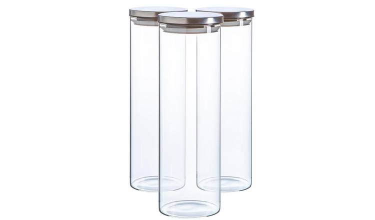Argon Tableware Glass Storage Jars with Metal Lids - Silver - Set of 3