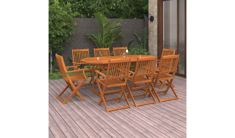 Walplus Solid Acacia Wood Folding Dining Set - Natural Wood - 180 x 90 x 75 cm