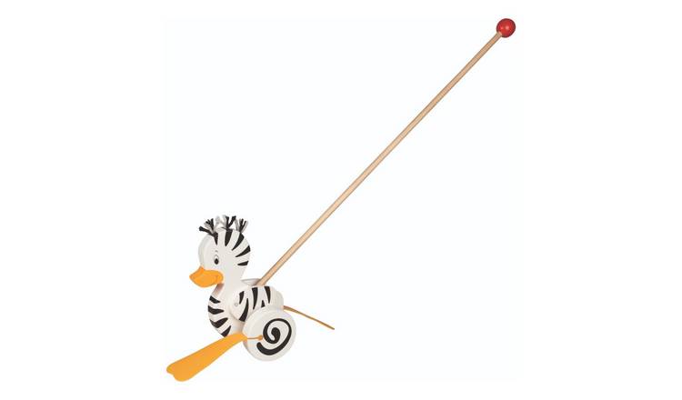 Goki Zebra Duck Wooden Push Along Animal Toy with Wheels
