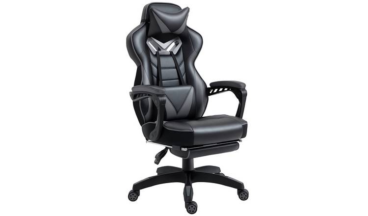 Vinsetto PU Computer Gaming Chair with Lumbar Support and Footrest - Grey