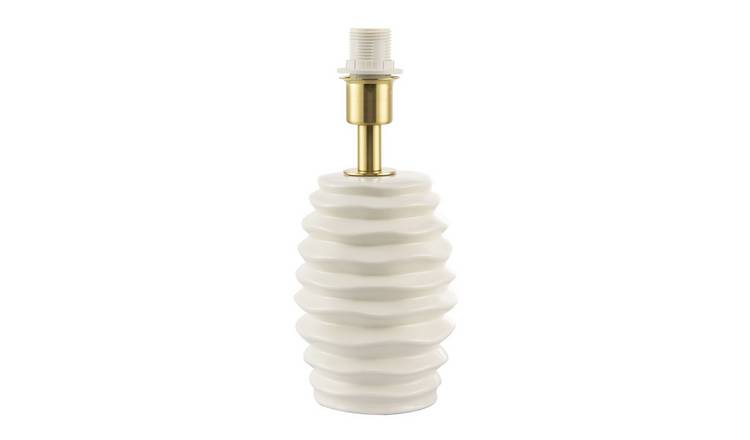 Happy Homewares Off-White Gloss Ceramic Base with Rippled Table Lamp - 11cm