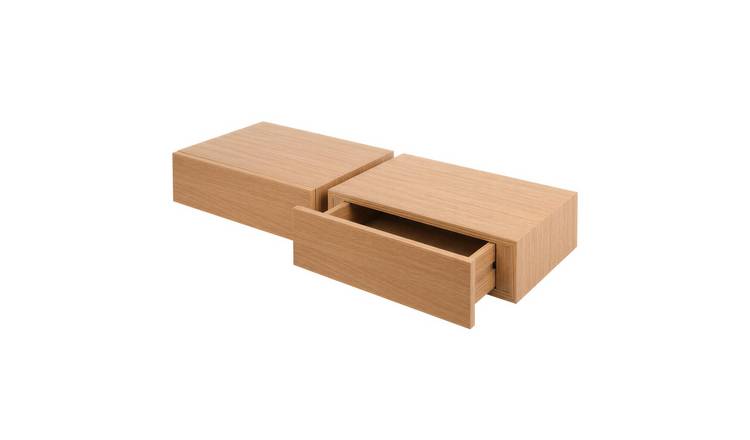 Harbour Housewares Wooden Floating Shelves with Drawer Pack of 2 - Light Oak