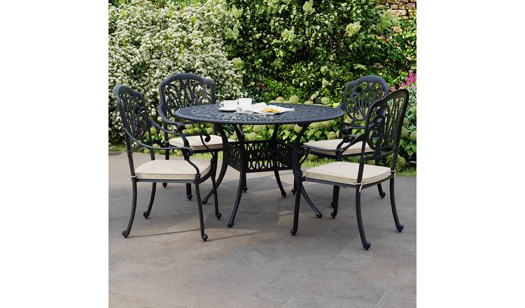 Charles Bentley Aluminium 4 Seater Outdoor Dining Set - Black