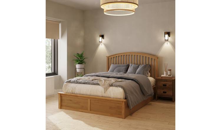 GFW Madrid King Size Wooden End Lift Ottoman Bed with Mattress - Oak