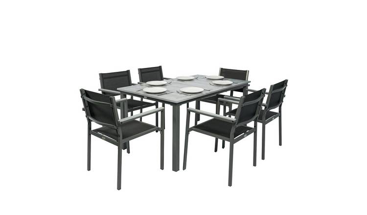 Outsunny Textilene Garden Dining Set with Acacia Wood Table - Grey