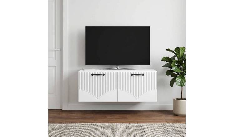 Walplus Wood Wall Mounted TV Cabinet Slim Design - White - 78.5 x 41 x 30 cm